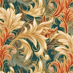 Rococo Bliss Coral   Green