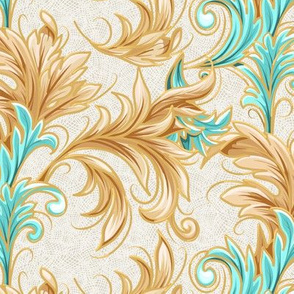 Rococo Bliss Single w Texture Sm | Natural-Teal