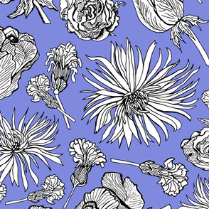 Inked Dried Flowers, Wallpaper sized, violet