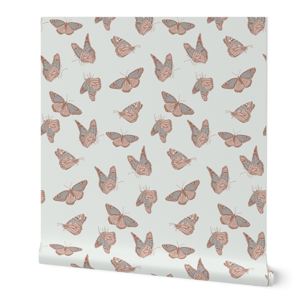 Medium Butterflies in Neutral Soft Blue Green and Taupe