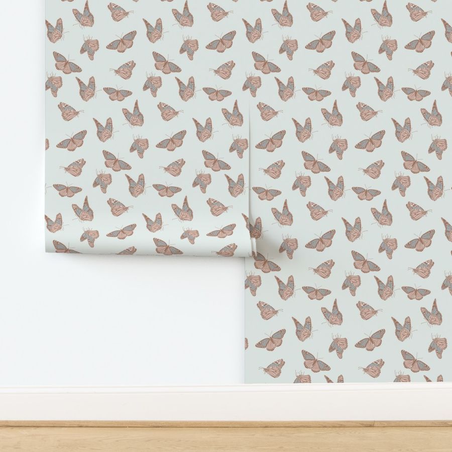 Medium Butterflies in Neutral Soft Blue Green and Taupe