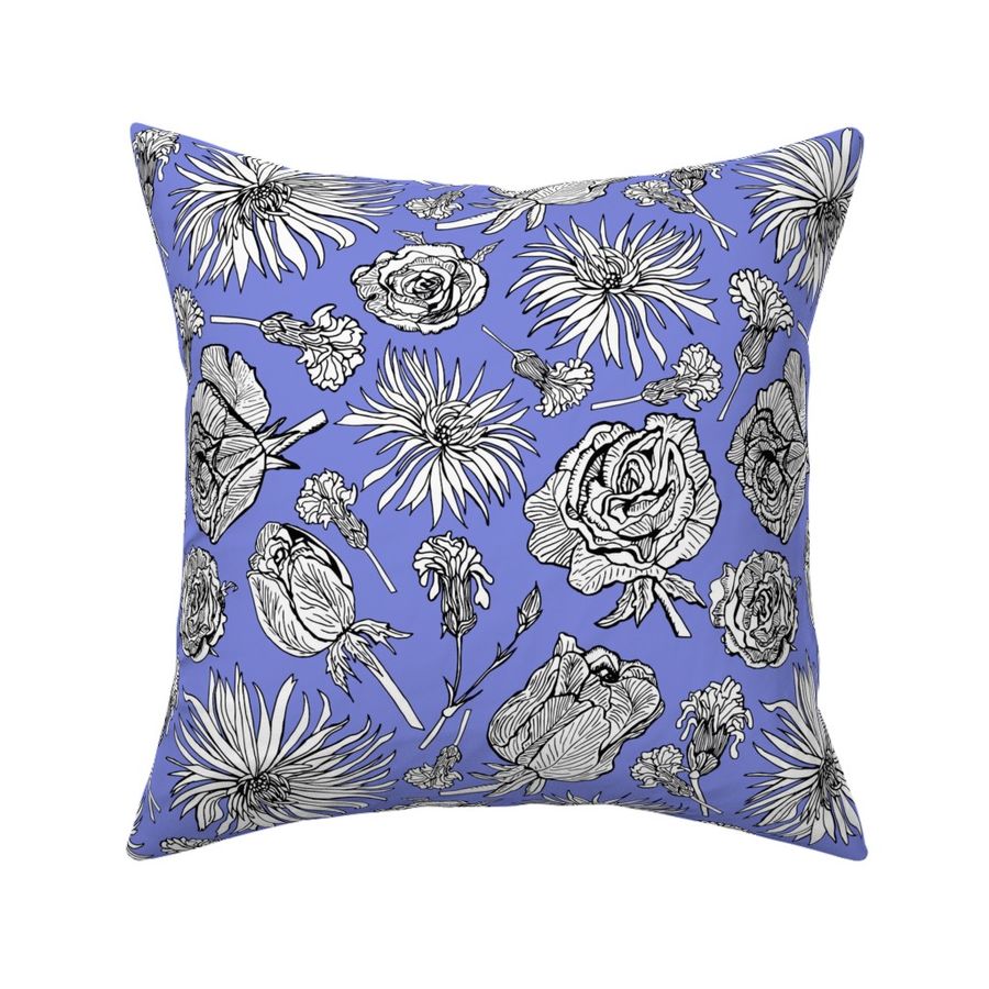 Inked Dried Flowers, Pillow size, violet