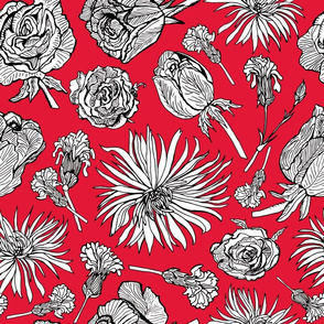 Inked Dried Flowers, Tablecloth sized, red