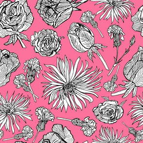 Inked Dried Flowers, Tablecloth sized, pink