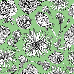 Inked Dried Flowers, Tablecloth sized, green