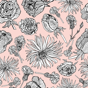 Inked Dried Flowers, Tablecloth sized, blush