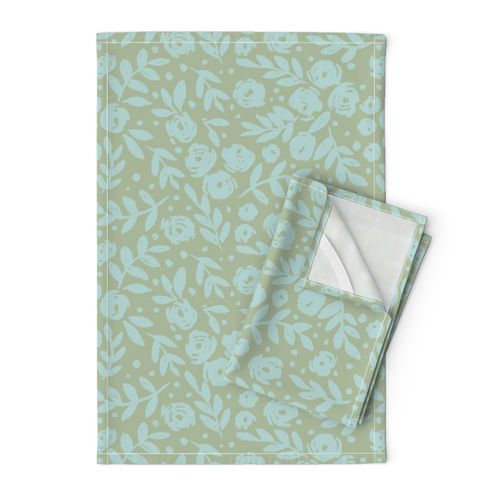 Large scale-Isabella floral - rococo inspired - sage with blue 