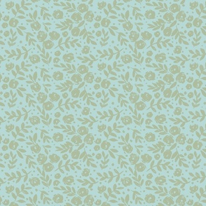 Medium scale - isabella floral - soft blue with sage floral
