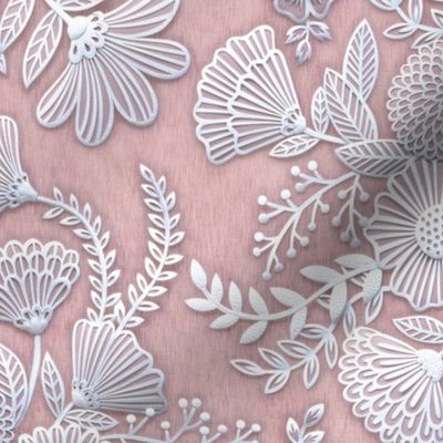 Paper Cut Flowers Faux Texture- Romantic Floral Rococo Medium- Home Decor- Mauve- Rose- Pink
