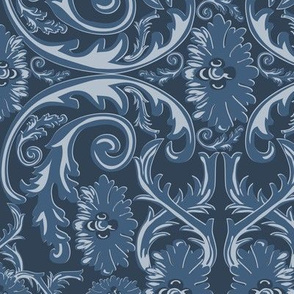 Blue Rococo Ornamental Vintage Pattern