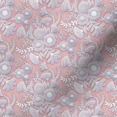 Paper Cut Flowers Faux Texture- Romantic Floral Rococo Mini- Small Scale- Face Mask- Mauve- Rose- Pink