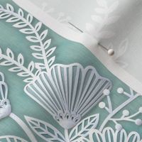 Paper Cut Flowers Faux Texture- Romantic Floral Rococo Medium- Home Decor- Mint Green