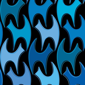 cats - pepper cat blue tones on black - geometric cats