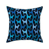 small scale cats - pepper cat blue tones on black - geometric cats