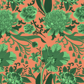 Baroque florals - green - large