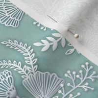 Paper Cut Flowers Faux Texture- Romantic Floral Rococo Small Scale- Face Mask- Mint Green