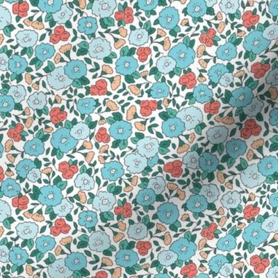 Vintage Ditsy Floral, Teal/Pink - XS