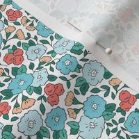 Vintage Ditsy Floral, Teal/Pink - XS