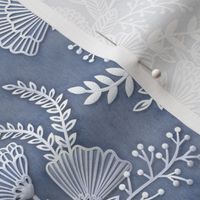 Paper Cut Flowers Faux Texture- Romantic Floral Rococo Small Scale- Face Mask- Slate- Blue Gray