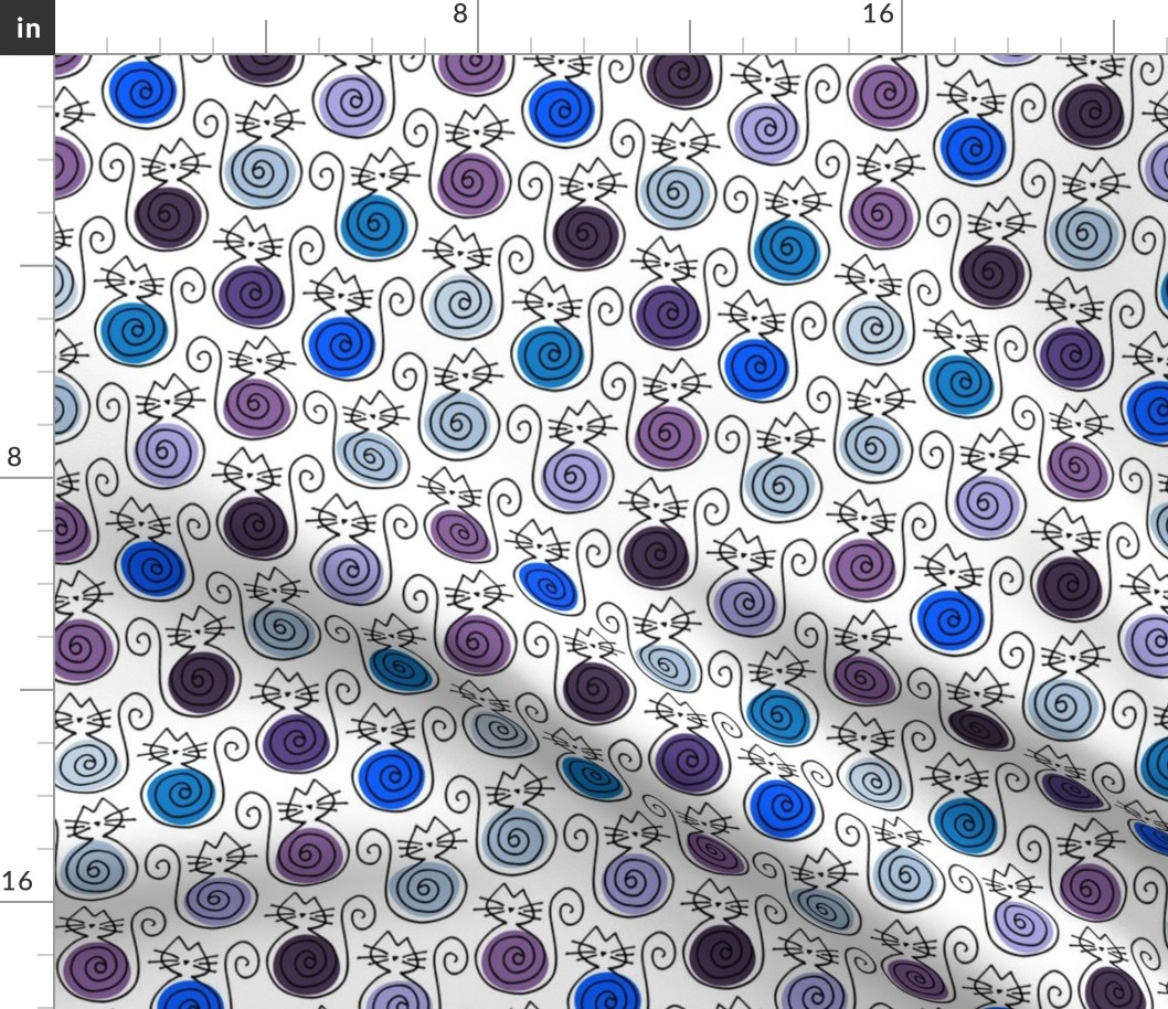 small scale cats - bombalurina cat purple and blue - cats fabric