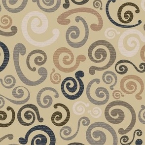 Swirls de Rococo on latte,  tans, grays, creams, texture. Tan BackGround-medium scale