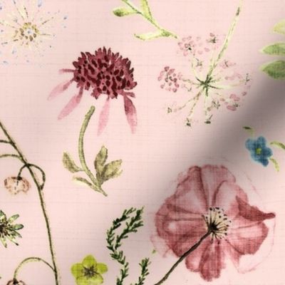 Hand Painted Flowers blush linen