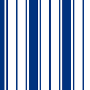 Deep Water Blue and White Vertical French Stripe