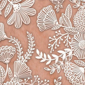 Paper Cut Flowers Faux Texture- Romantic Floral Rococo Medium- Home Decor- Sienna- Copper- Burnt Orange- Fall -Autumn