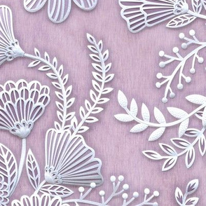 Paper Cut Flowers Faux Texture- Romantic Floral Rococo Large Scale- Home Decor- Lilac- Pink- Jumbo Scale Botanical Wallpaper