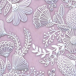 Paper Cut Flowers Faux Texture- Romantic Floral Rococo Medium- Home Decor- Lilac- Pink