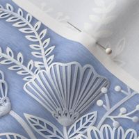 Paper Cut Flowers Faux Texture- Romantic Floral Rococo Medium- Home Decor- Periwinkle Blue