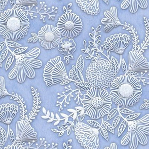 Paper Cut Flowers Faux Texture- Romantic Floral Rococo Small Scale- Face Mask- Periwinkle Blue