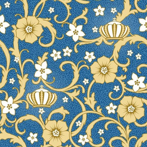 Royal Rococo, Crown, Gold flowers on a dark blue background