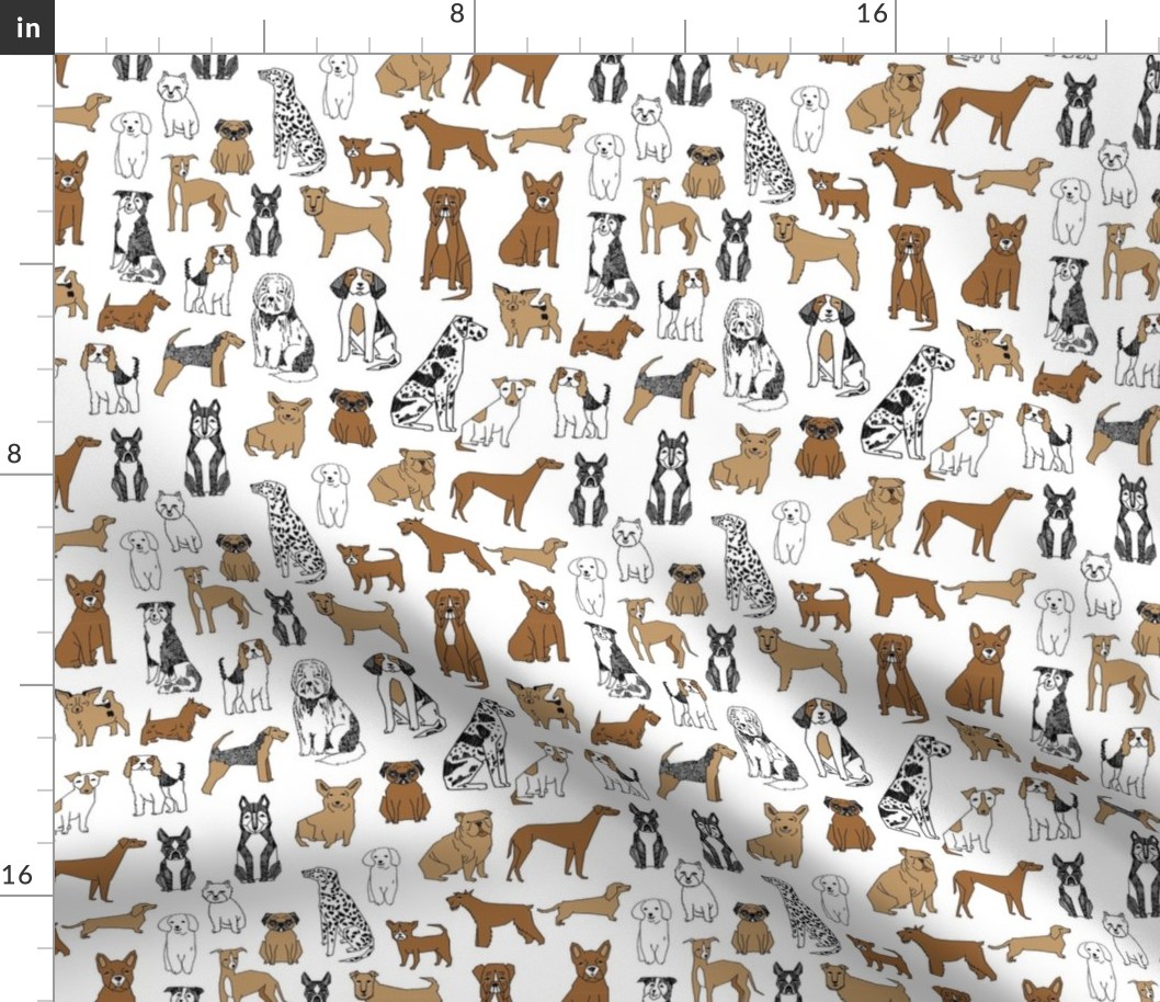 dogs fabric - pet dog design, cute hand drawn dog illustration fabric