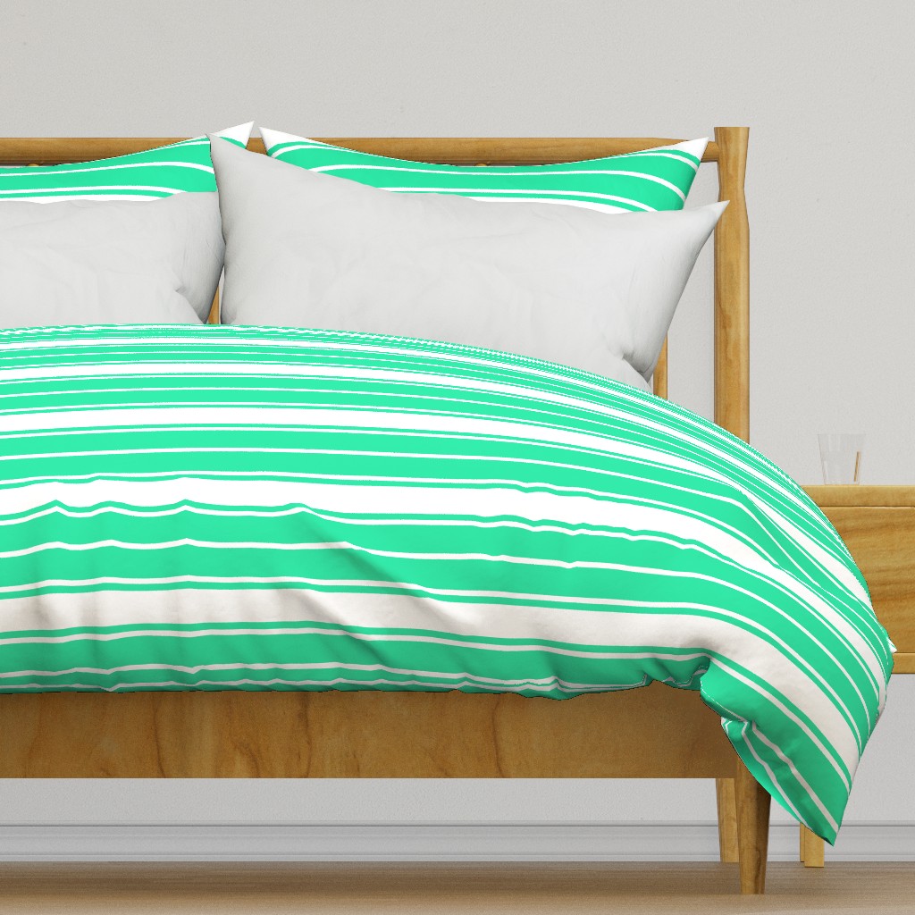 Sea Mint Green and White Horizontal French Stripe