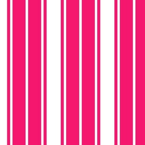 Bright Flamingo Pink and White Vertical French Stripe
