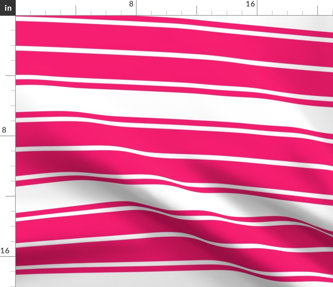 Bright Flamingo Pink and White Horizontal French Stripe