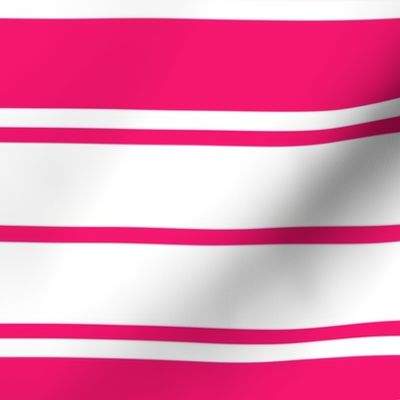 Bright Flamingo Pink and White Horizontal French Stripe