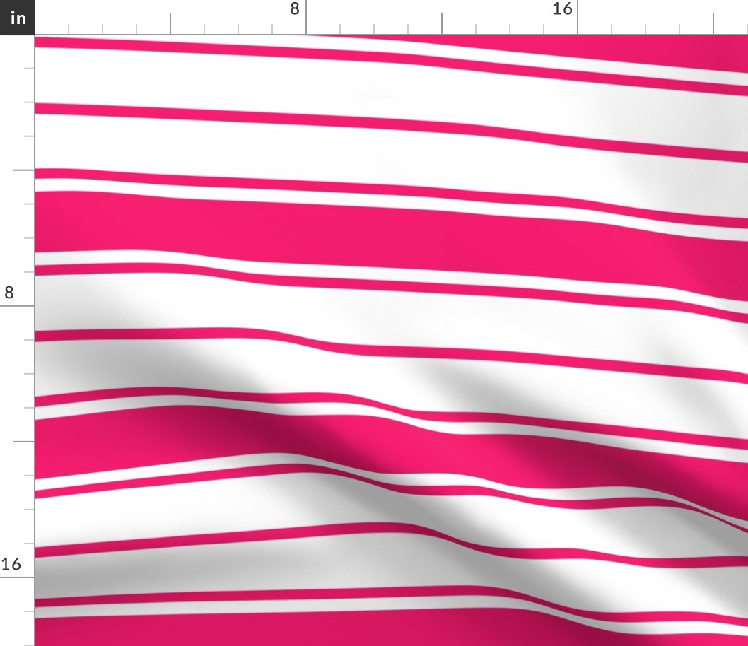 Bright Flamingo Pink and White Horizontal French Stripe