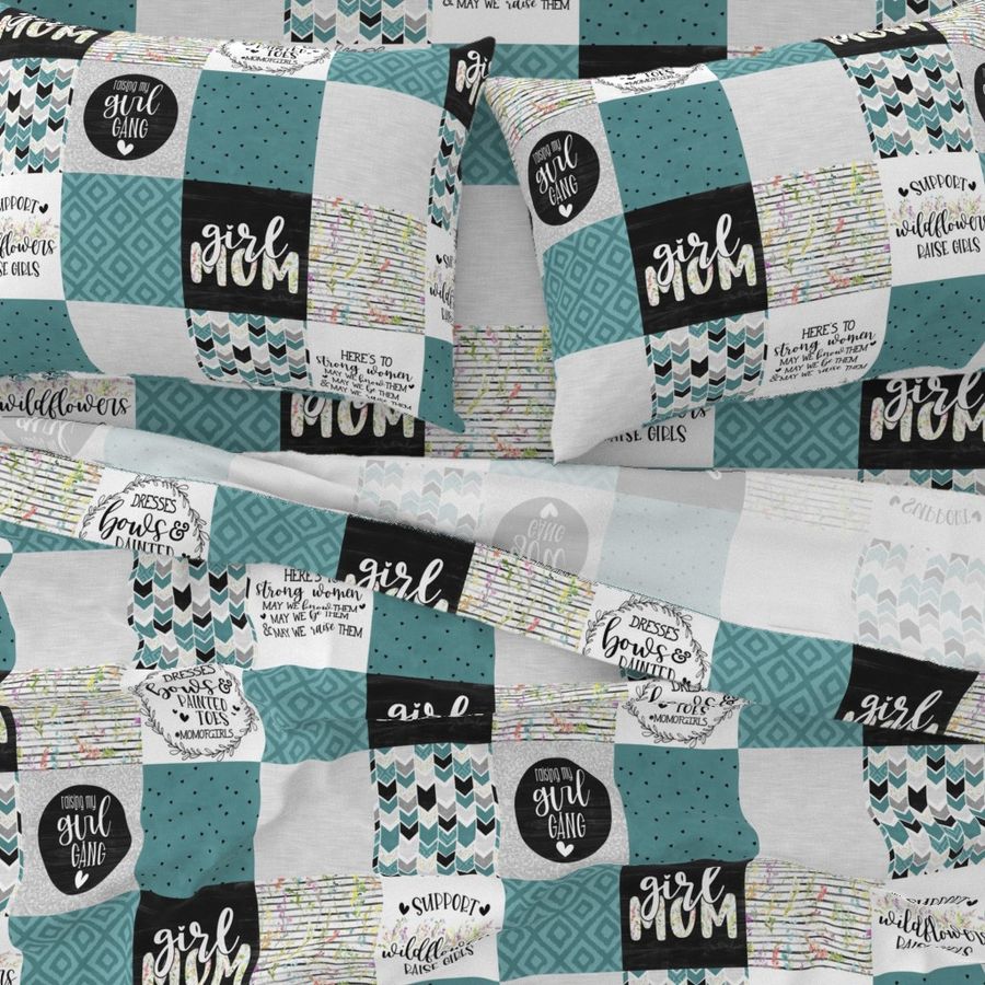 Girl Mom//Teal - Wholecloth Cheater Quilt 