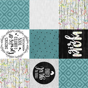 Girl Mom//Teal - Wholecloth Cheater Quilt - Rotated 