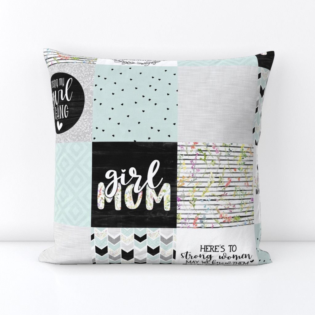 Girl Mom//Soft Mint - Wholecloth Cheater Quilt 