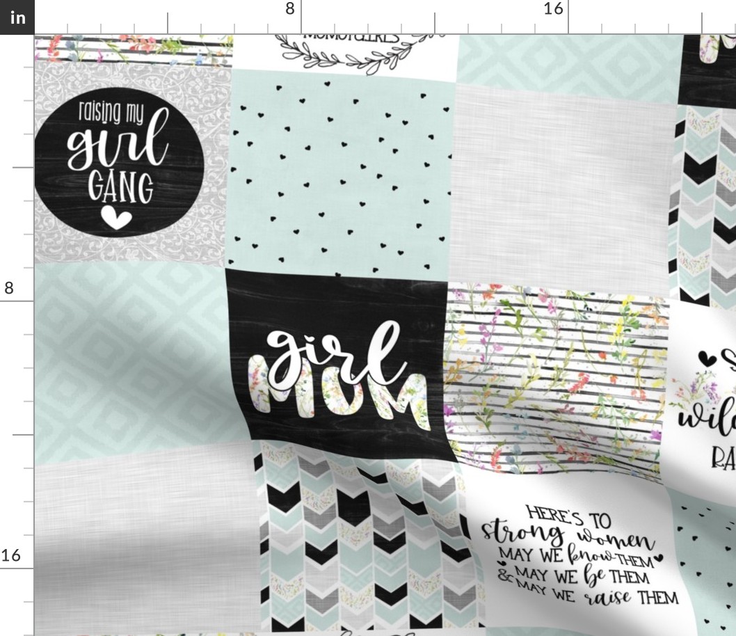 Girl Mom//Soft Mint - Wholecloth Cheater Quilt 