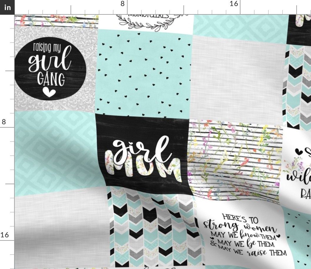 Girl Mom//Mint - Wholecloth Cheater Quilt 