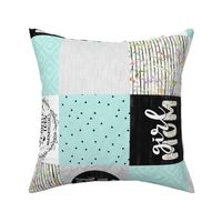 Girl Mom//Mint - Wholecloth Cheater Quilt - Rotated