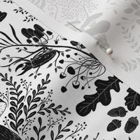 Mushroom_Forest_Damask pattern black and white  large