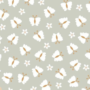 Little butterfly boho blossom garden spring summer nursery design mint sage white ochre