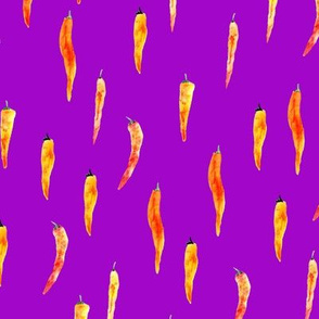 hot peppers on purple - watercolor chili peppers p156-1