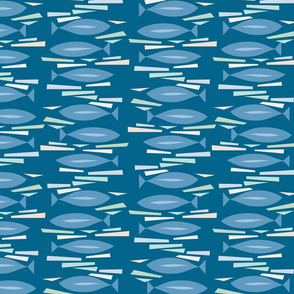 MCM Fishies Collage Abstract-Blue