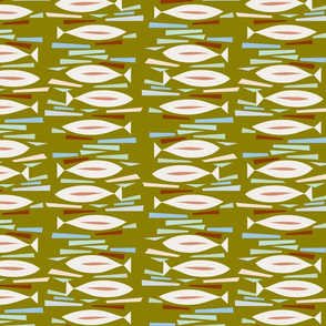 MCM Fishies Collage Abstract-Olive